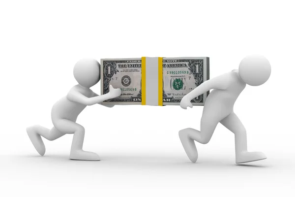 Двое мужчин несут доллары. Изолированное 3D изображение — стоковое фото