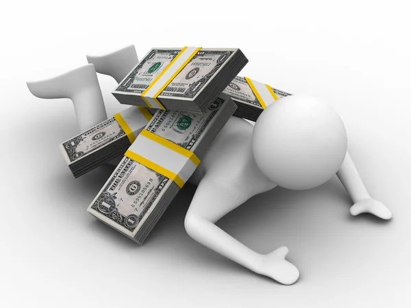 Man under money on white background — Stock Photo, Image