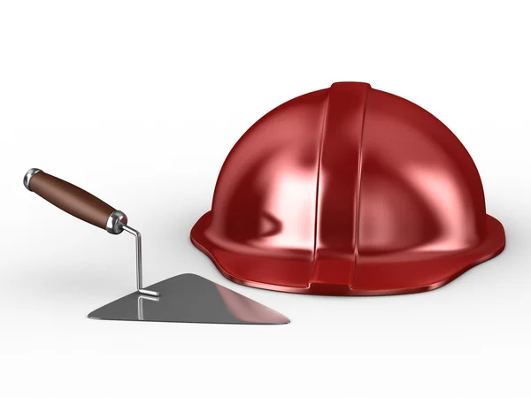 New construction trowel and red helmet — Stock Photo, Image