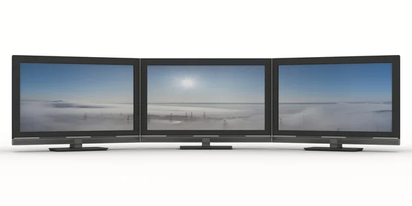 Beyaz zemin üzerinde üç tv — Stok fotoğraf