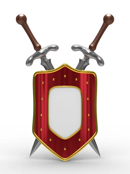 Dois espada e escudo no fundo branco — Fotografia de Stock