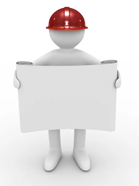 Ingenieur mit Helm auf weiß — Stockfoto