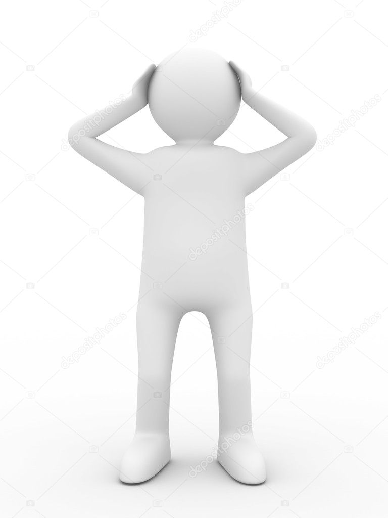 Man keeps hands head. Isolated 3D image