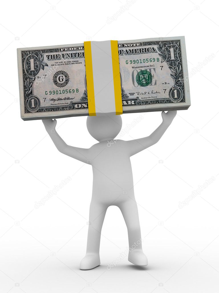 Man holds money on white background