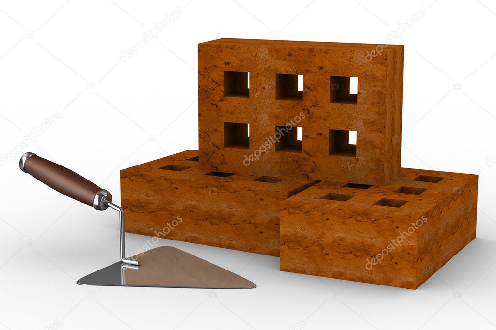 Construction trowel and bricks