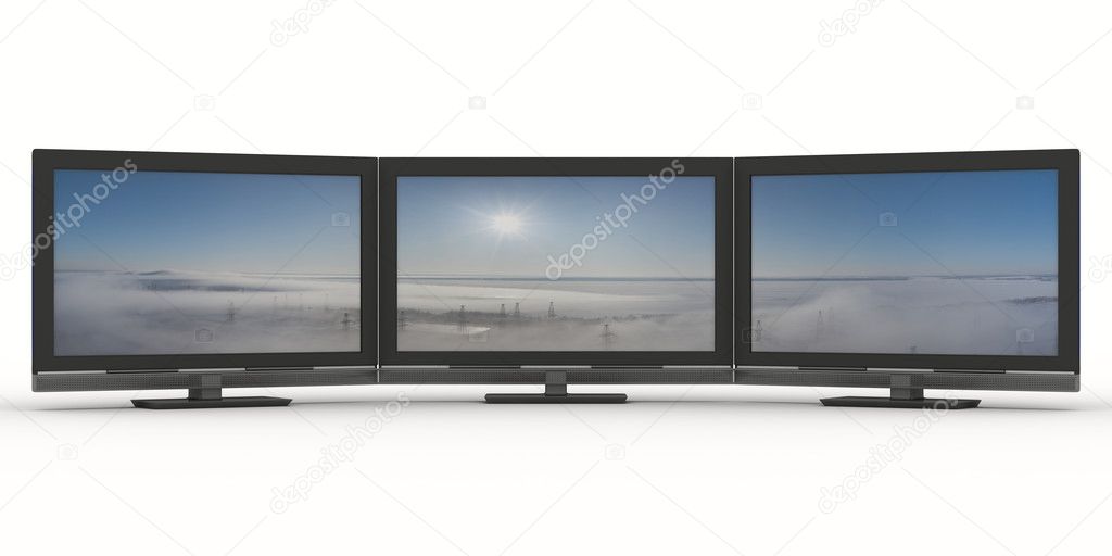 Three TV on white background