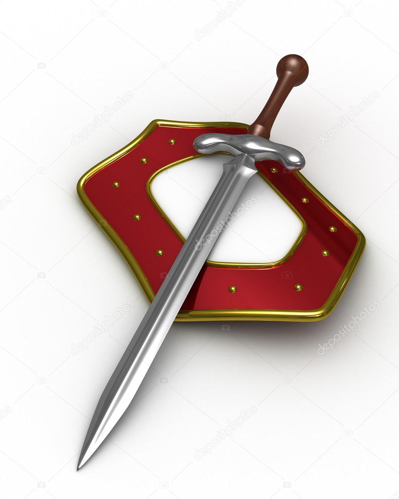 Sword and shield on white background