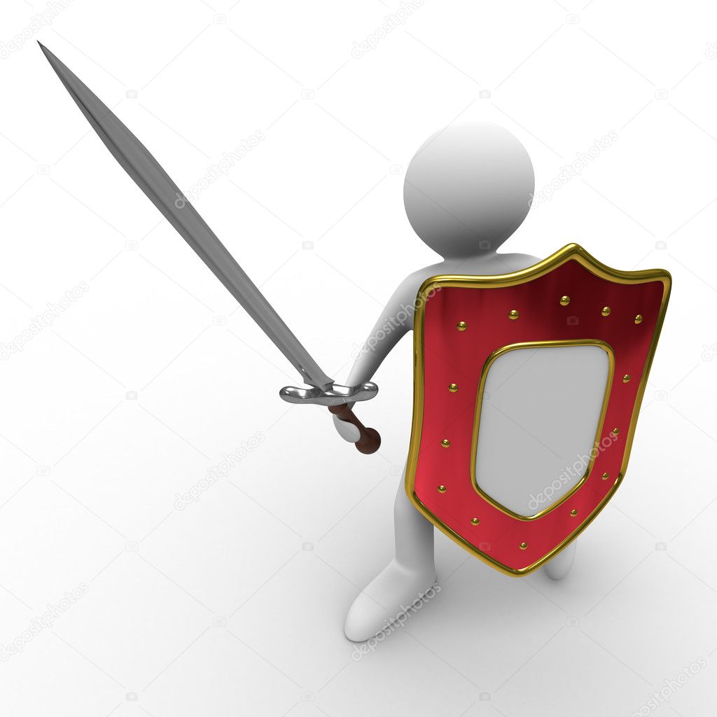 Knight with sword on white background