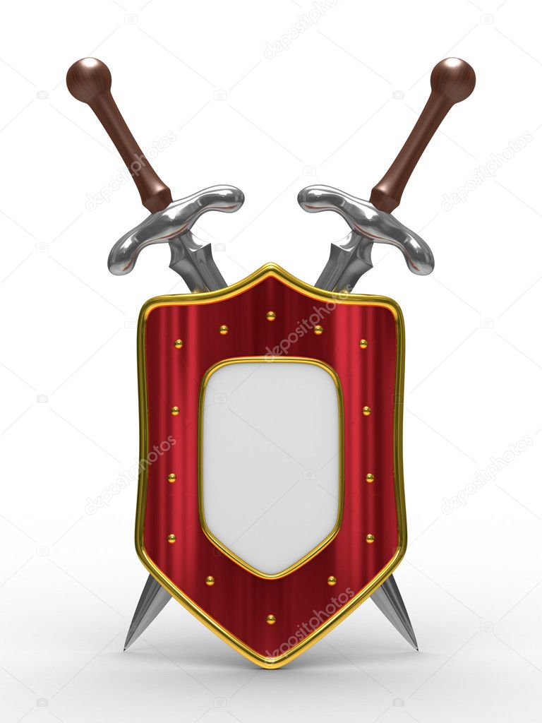 Crossed swords with a shield hi-res stock photography and images