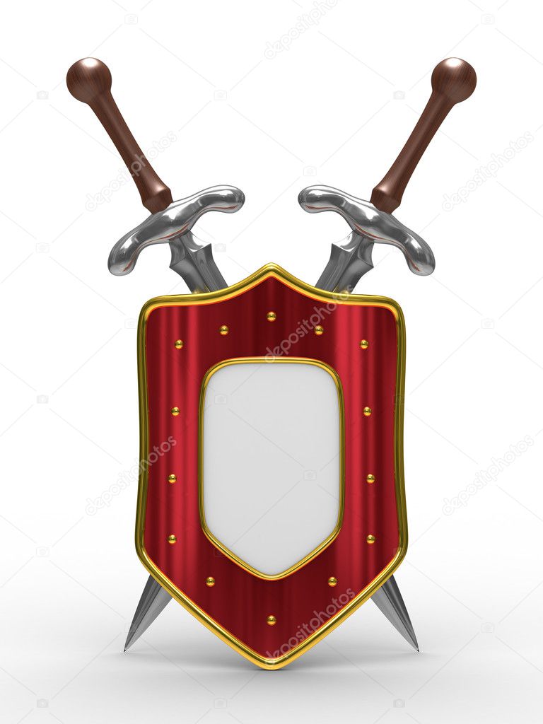 Two sword and shield on white background