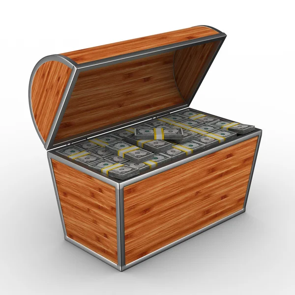 Caja abierta con dólares en blanco —  Fotos de Stock