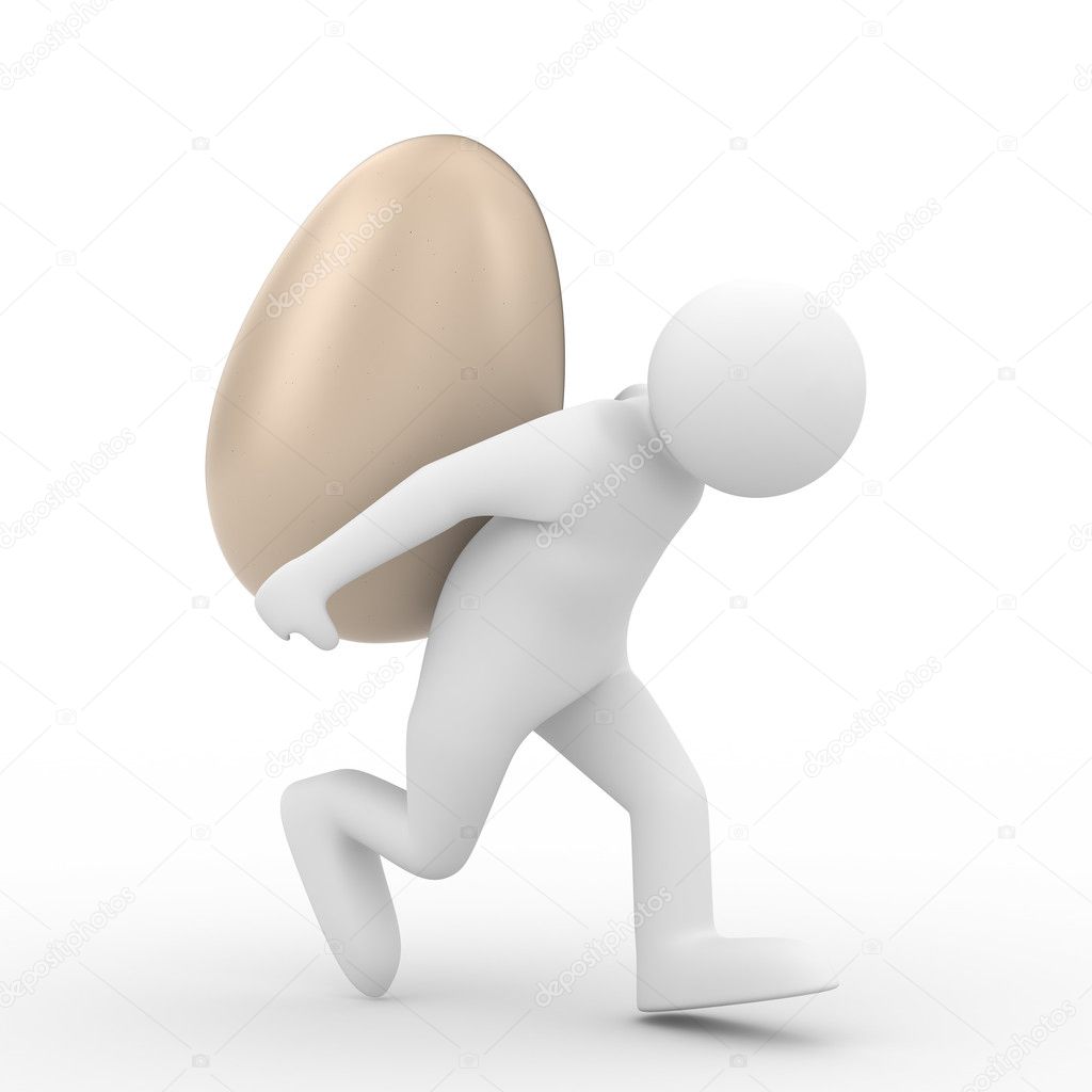 Men carry egg on back