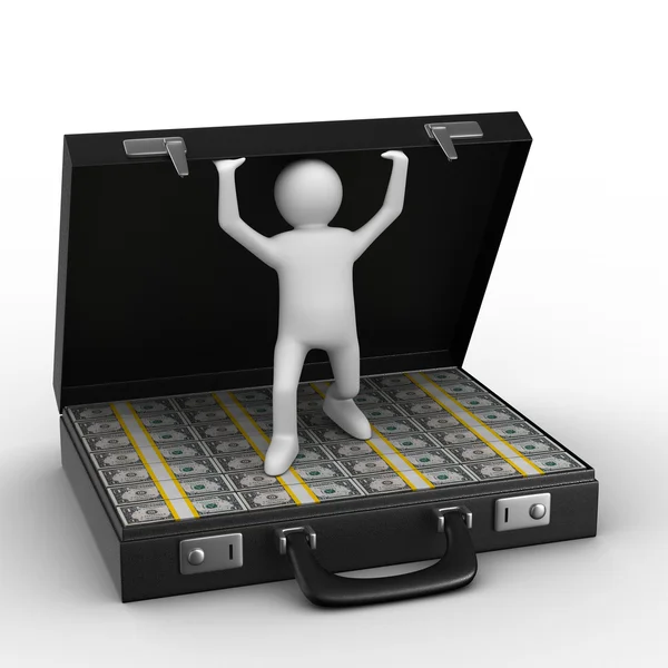 Open suitcase with dollars on white — Stock Photo, Image