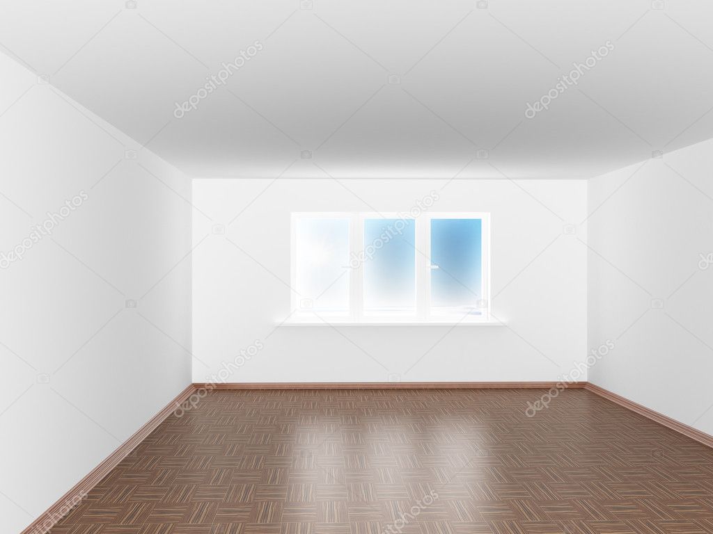 Empty white room with window. 3D image