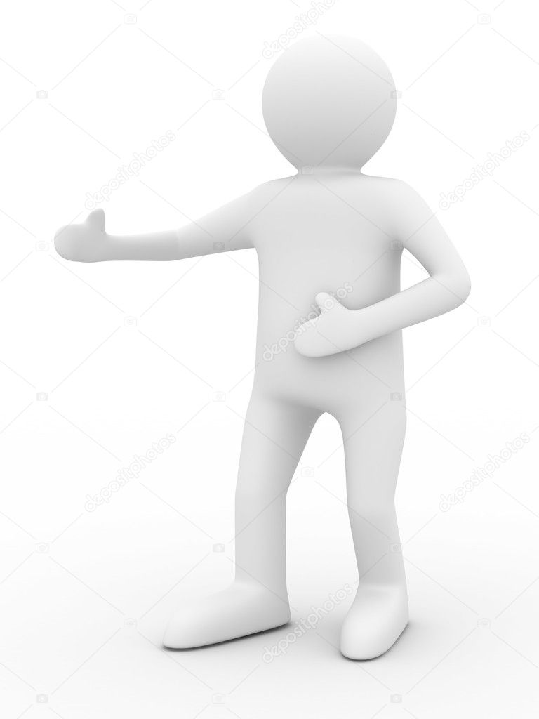 Person in greeting pose. Isolated