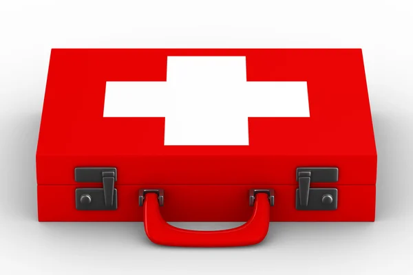 Roter Koffer mit weißem Kreuz — Stockfoto