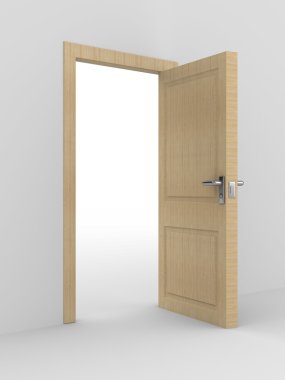 Wooden open door. 3D image clipart