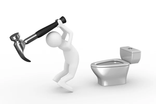Sanitary technician repairs toilet bowl — Stock Photo, Image