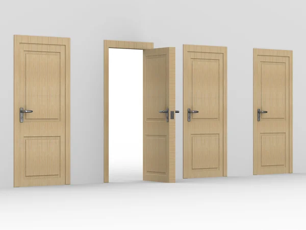 Деревянная открытая дверь. 3D изображение — стоковое фото
