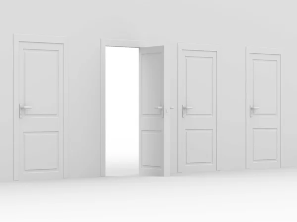 Beyaz açık kapı. 3D görüntü. ev iç — Stok fotoğraf