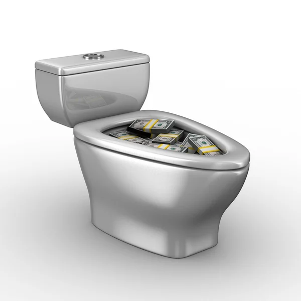 Toilettenschüssel voller Geld — Stockfoto
