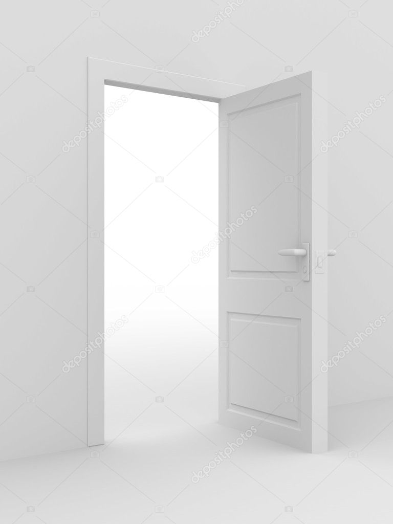 White open door. 3D image. home interior