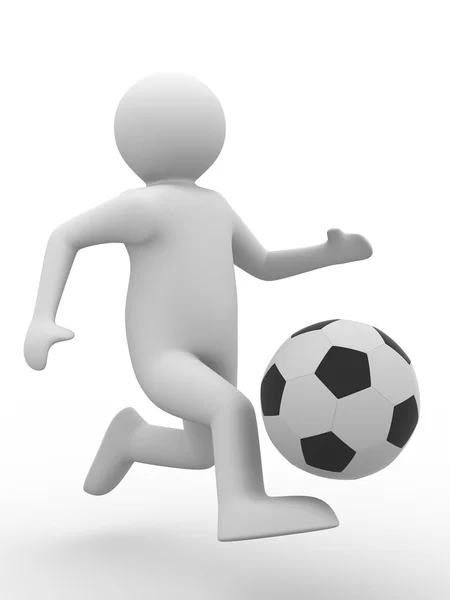 Футболіст з м'ячем на білому — стокове фото