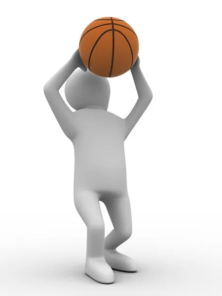 Баскетболист с мячом на белом — стоковое фото