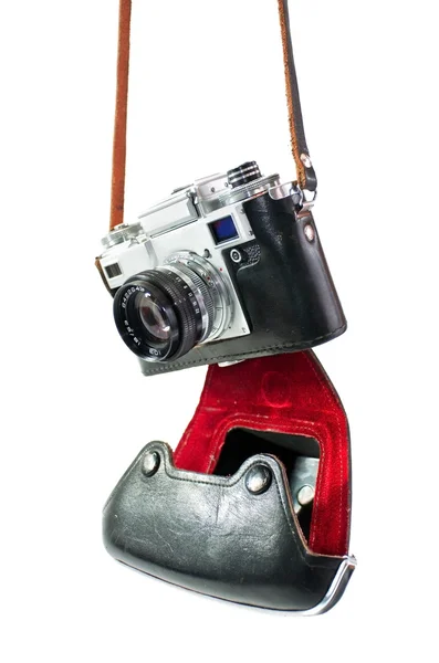 Kameran i röd-svart fall — Stockfoto