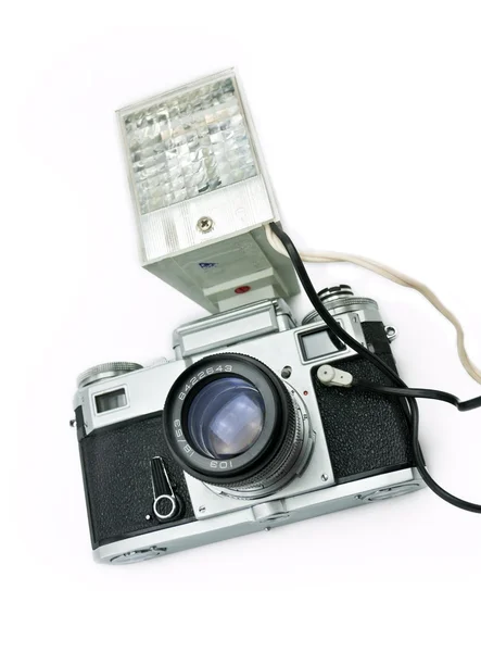 Retro kamera med blixt — Stockfoto
