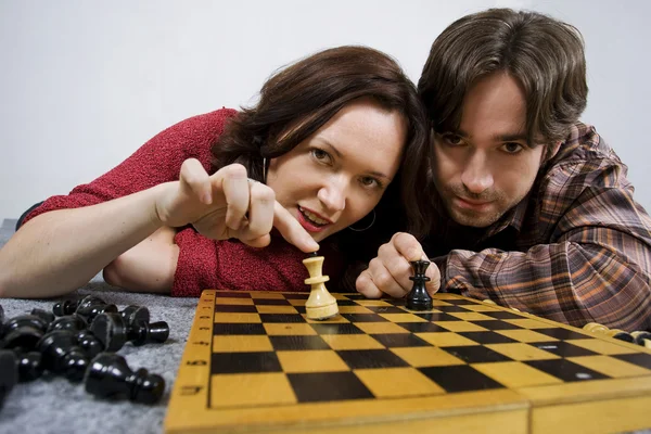 stock image Couple playing chess game