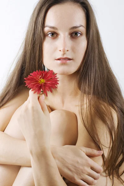 Beautiful women with red flover — Stock Photo, Image