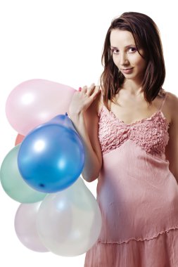 gülümseyen kız balonlar holding