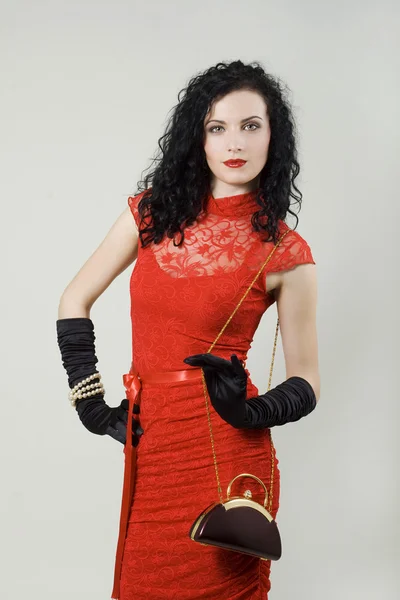 Portrait of woman wearing red dress — Stock Photo, Image