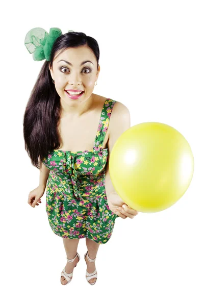 Happy woman with balloon — Stock Photo, Image