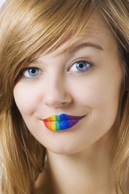 Surprised woman with rainow lipstick clipart