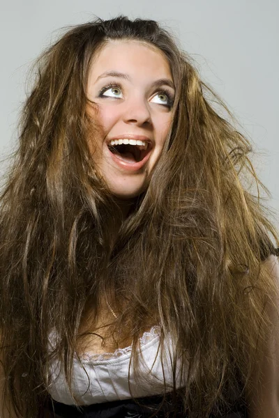 Young woman laughs — Stock Photo, Image