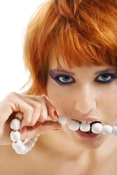 Beads in mouth — Stock Photo, Image