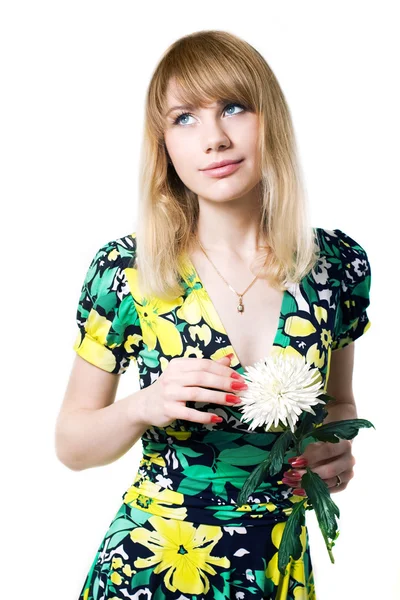 Snící žena s květinou — Stock fotografie