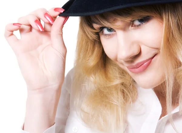 Smiling woman with a hat — Stock Photo, Image