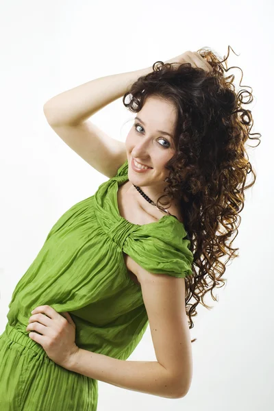 곱슬 머리와 아름 다운 여자 — 스톡 사진