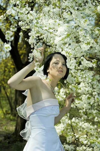 Bride in the spring garden — Stock Photo, Image