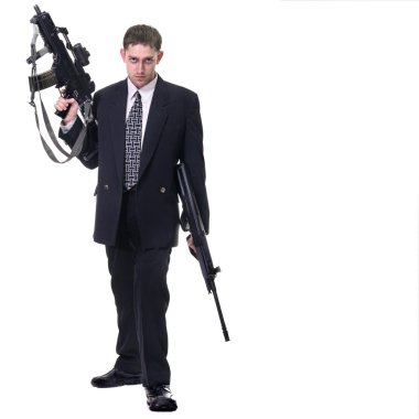 Young purposeful manager with gun clipart