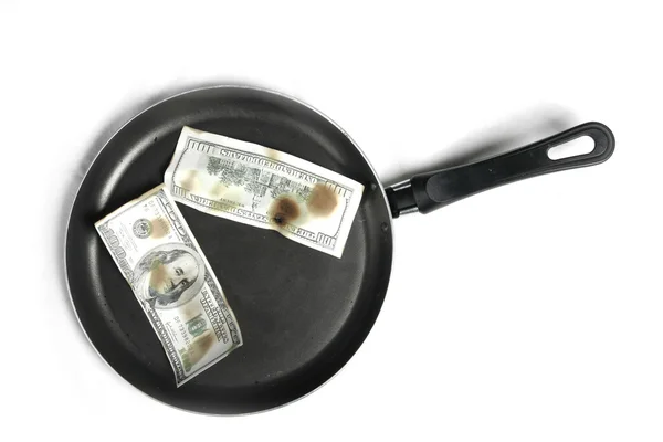 Fried dollars as meal on a frying pan — Stock Photo, Image