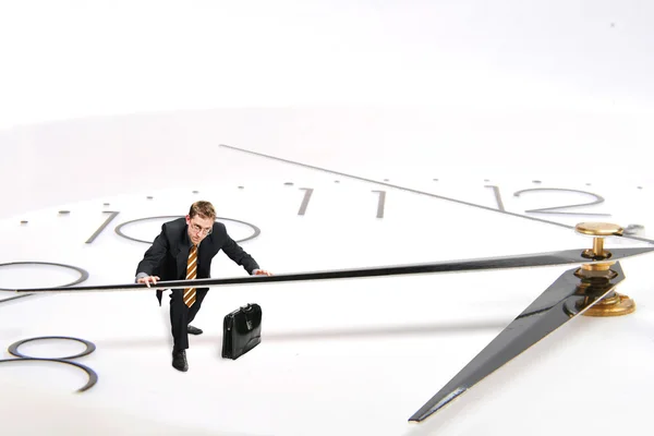 Businessman jumps over time — Stock Photo, Image