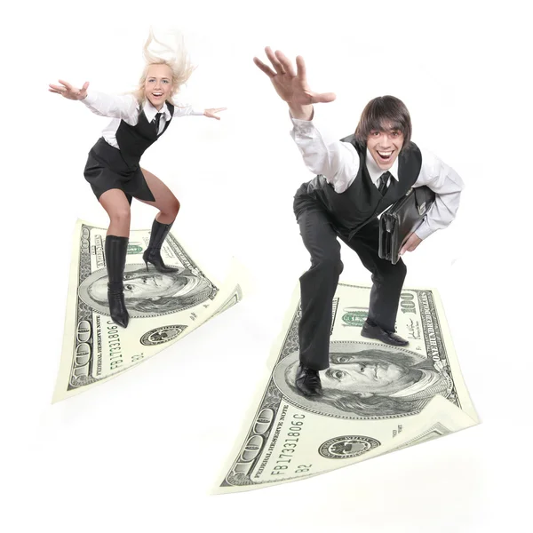 Businessmen fly on dollars — Stock Photo, Image
