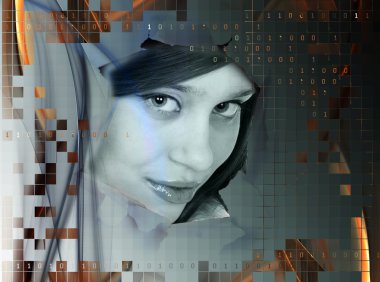 Design with beautiful futuristic girl clipart