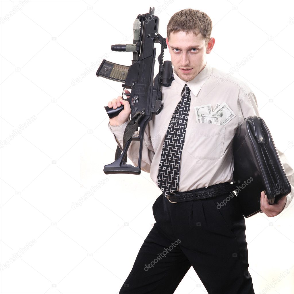 Manager with gun