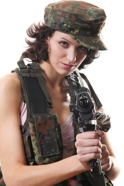 Sexy Spion mit Waffe — Stockfoto