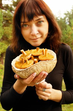 Girl with mushrooms clipart